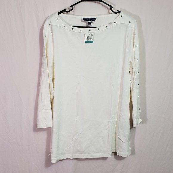 Karen Scott White Boat Neck Studded Lined Top (AJ) - Picture 1 of 6
